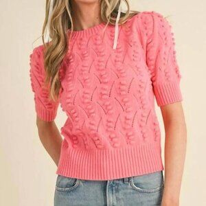 &Merci Pink Popcorn Knit Short Sleeve Sweater - Size Medium
